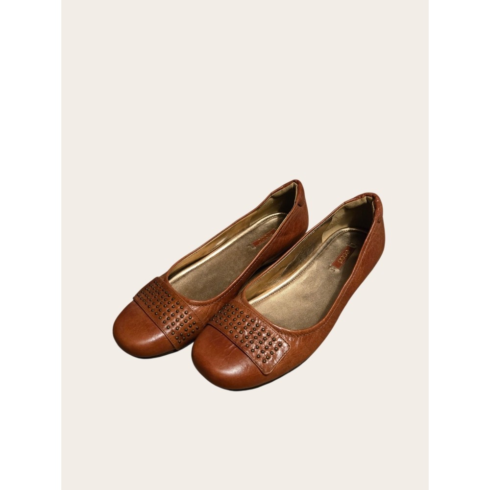 Ecco Brown Leather Slip On Ballet Flat Casual Comfort Shoes Women's 41